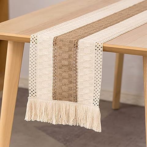 Table Runner with Tassels Cotton Hessian Table Runner, Boho Coffee Table Runners for Dining Party Xmas Home Decor, Macrame Cream Table Runner 30 x 120 cm Cover