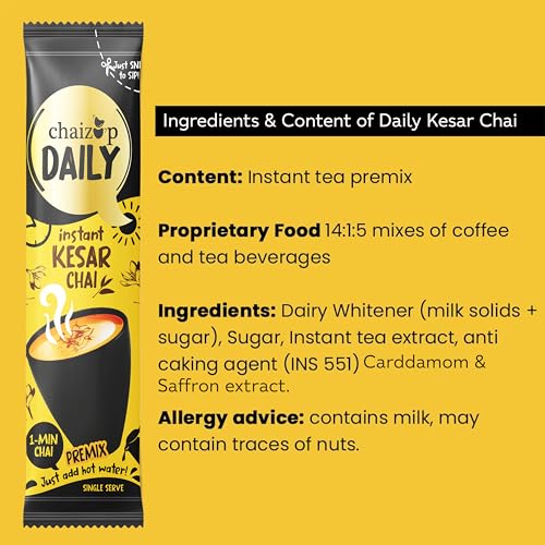 Image of Chaizup Daily 1 Min Instant Kesar Chai Premix - 36 Sachets | Kesar Flavours | 36 Servings | 504g