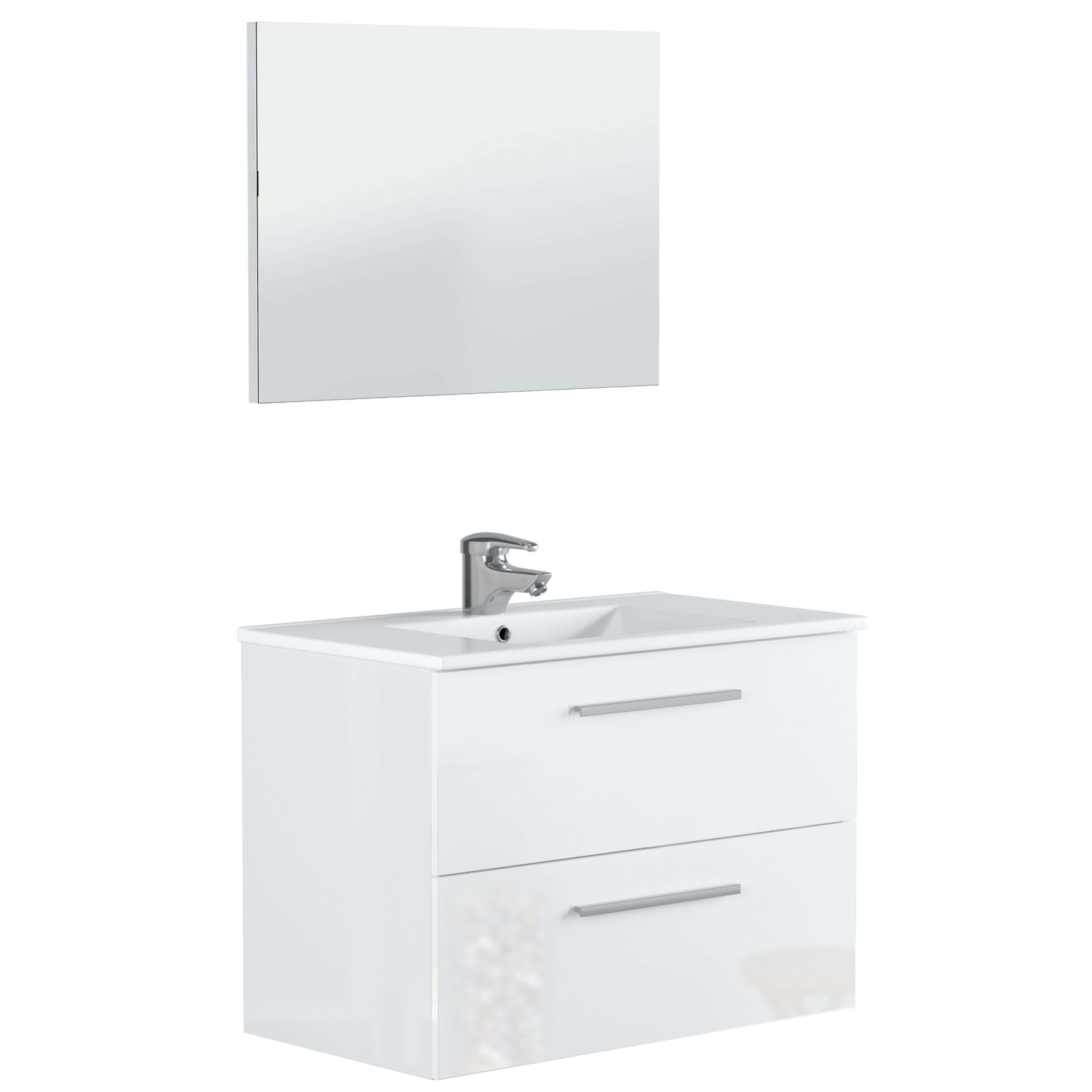 Miroytengo Mueble de Baño Suspendido Aruba Estilo Contemporáneo en Color Blanco con 2 Cajones y Espejo 80x45x57 cm (Sin Lavabo)