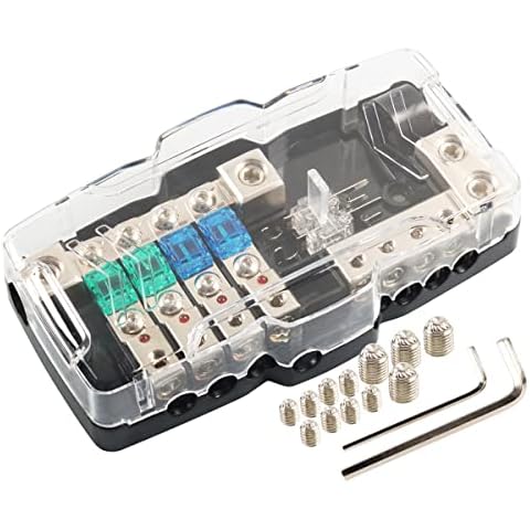 Camper Car Audio Fuse Block ANL Holder with Ground Fused Distribution Blocks 0GA / 4GA Wire 4 Way Fuse Box 30A 60A 80Amp Mini ANL Fuses Red LED Indicator Cover