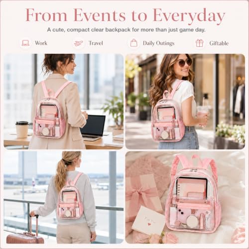 Image of BTOOP Mini Clear Backpack for Stadium Events, 12 x 9 x 5 Inch Transparent PVC Bookbag, Fits Within Common 12x12x6 Stadium Bag Limits, for Concerts, Festivals, Women and Teens
