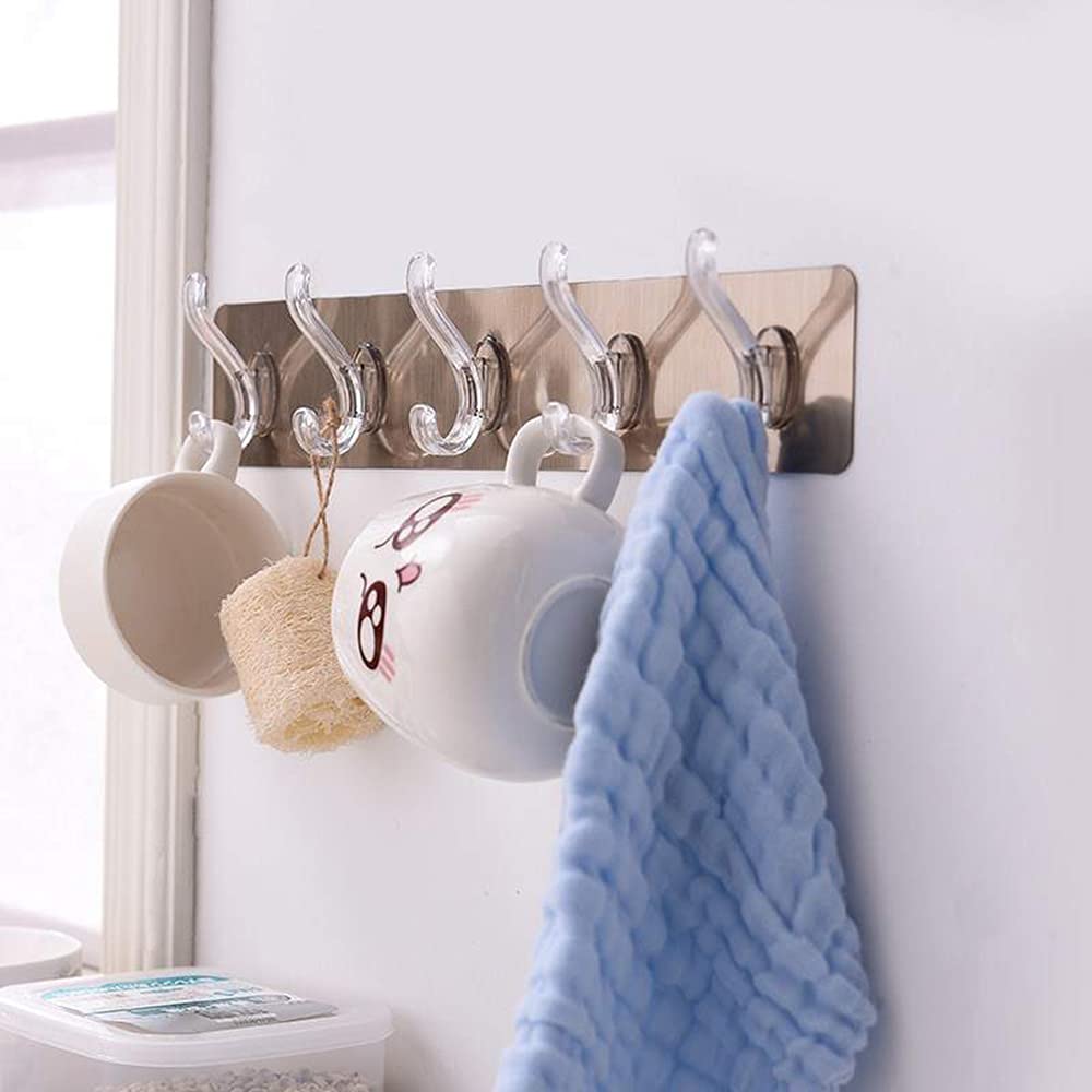 Maharsh Magic Sticker Series Chrome Plated Metal Self Adhesive Bathroom & Kitchen Item Hanger Hook Rail (36 cm x 6 cm, 14 x 2 x 1 inches, Transparent)