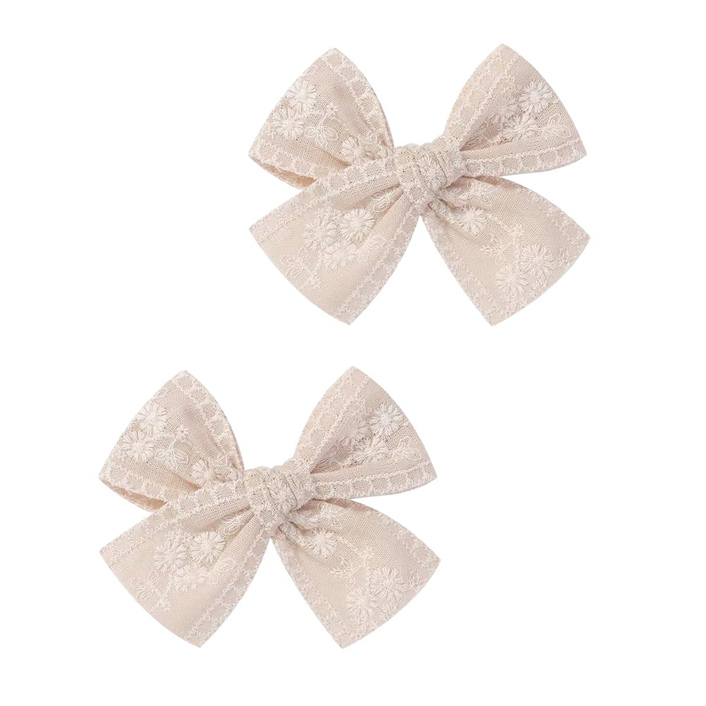 BOENBE LOVED Fairy Hairpins Bows Hair Baby Girl Hair Clips Lace Embroidery Solid Color Fully Lined Hair Accessories Bows for Girls Baby Infant Toddlers in Pairs (A1)