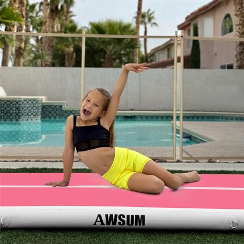 AWSUM Inflatable Air Gymnastics Mat 10ft/13ft/16ft/20ft/23ft Training mat 4/8 inches Thick tumbling mat with Electric Pump for Home/Gym/Outdoor