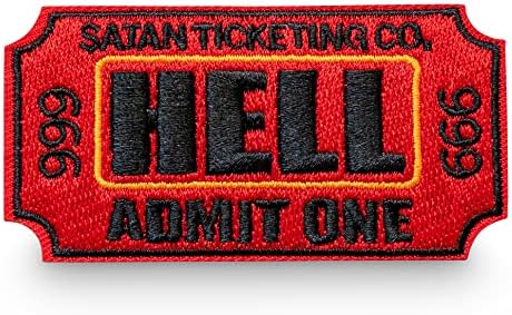 Moonmoli Ticket to Hell Admit One Iron on Embroidered Patches - 3"Wx1.5"H Red/Black Funny Patches – Iron on or Sew On Patches for Clothes, Jacket, Jeans, Hat, Backpack