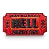 Moonmoli Ticket to Hell Admit One Iron on Embroidered Patches - 3'Wx1.5'H Red/Black Funny Patches – Iron on or Sew On Patches for Clothes, Jacket, Jeans, Hat, Backpack