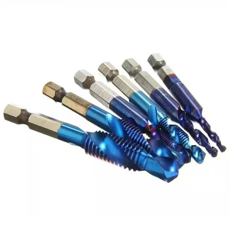 DSAINT 6 unids/set brocas de perforación HSS, herramientas de tornillo de rosca, grifos de máquina, brocas de M3-M10, vástago recubierto de titanio (Color : Gold)