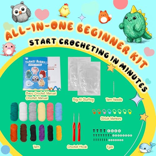 Image of Joyclub Crochet Kit for Beginners 6 Animal Family with Video for Adults