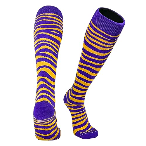 Tiger, Zebra, Cat Stripes Long Baseball, Football, Soccer Socks - Purple Gold (S)