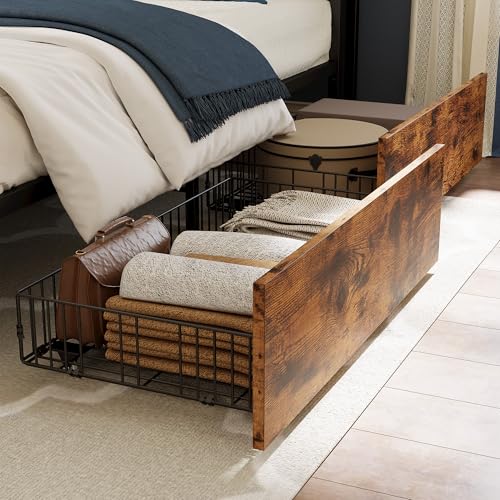 Image of LIKIMIO California King Bed Frame with 4 Storage Drawers, Platform Bed with Charged Headboard, Sturdy and Stable, No Noise, No Box Spring Needed, Easy to Install, Vintage Brown and Gray