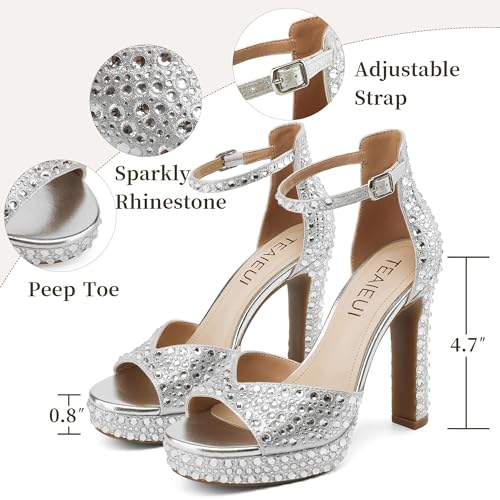 Image of TEAIEUI Pearl Platform Heels for Women, Peep Open Toe Block Heeled Sandals | 4.7 Inch Chunky High Heels, Wedding Shoes with Ankle Strap, Bridal Sandals, for Party, Prom, Evening