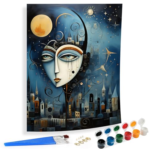 SKRYUIE Paint by Numbers Kit for Adults Beginner Abstract, Acrylic Moon Oil Painting by Numbers Kits with PaintBrushes Paintwork Art Crafts Canvas for Home Decor 16x20 inch / 40x50 cm