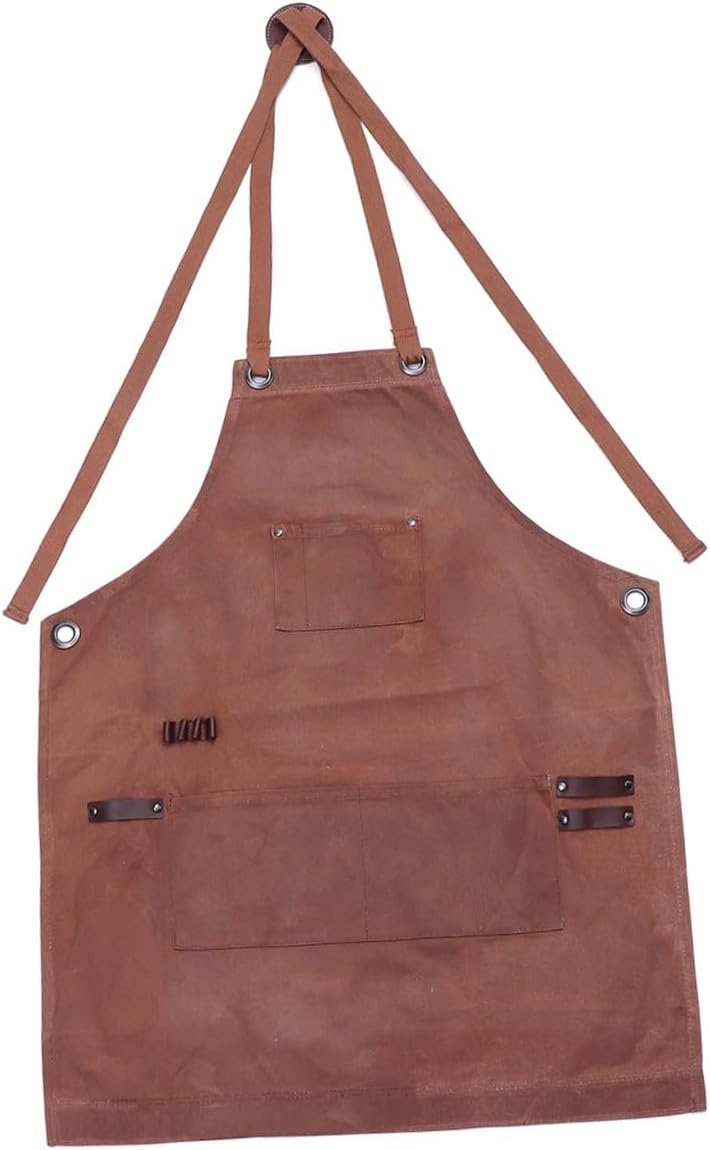 Waxed Canvas Woodworking Shop Apron with Reinforced Pockets Cross-back Straps Water Resistant Carpenter Utility Apron for Men and Women Craftsmen Gardeners