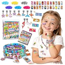 jhtigre Sticker Bracelet for Kids, Bead Bracelet Making Kit with 240 Mini Stickers, Collection Book, 10 Metal Charm Pendants, DIY Bracelets & Necklaces Jewelry Kit, Wearable Toys for Girls Gifts
