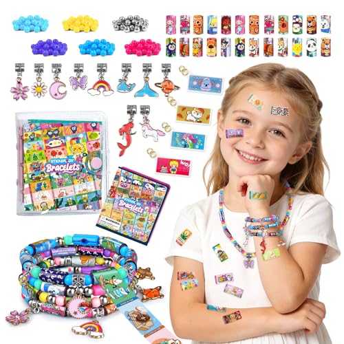 El Mejor Listado de Kits de fabricación de abalorios - los preferidos. 46 Jhtigre - Fabricante de pegatinas para niños, kit de fabricación de pulseras de abalorio con 190 mini pegatinas, 10 colgantes de metal, libro de colección, kits de joyería para...