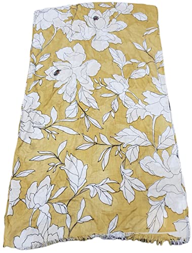 Elu Scarfs For Women Shawl Wrap - Lightweight In Silk Satin Chiffon Cotton Wool All Season Head/Neck Scarf Spring Summer Fall Winter Autumn Women's Fashion Scarves (Viscose Yellow White Leaf)… #TOP4