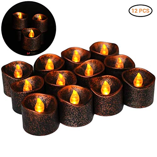 Preisvergleich Produktbild Sahalo 12 Teile Flammenlose Schwarze Kerzen LED Teelichter Windlicht Kerzenleuchter Kerzenhalter Gartenlaterne