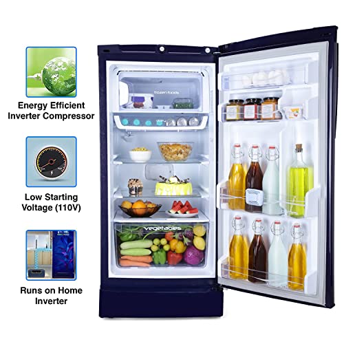 Image of Godrej 210 L 5 Star Inverter, Jumbo Vegetable Tray Direct Cool Single Door Refrigerator Appliance With Base Drawer(2023 Model, RD EDGEPRO 225E 53 TDI MN BL, Marine Blue)