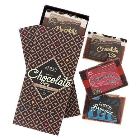 Rinse Bath & Body Box Of Chocolate Soap - Handmade Natural Mothers Day Spa Soap Gift | Fudge Brownie, Chocolate & Raspberry | Moisturizing & Cleansing | Shea & Cocoa Butter W/Almond Oil | 12.75Oz #TOP15