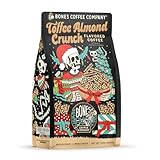 Bones Coffee Company Toffee Almond Crunch, Toffee Almond Flavored Coffee, Medium Roast Low Acid Arabica Beans Compatible with Auto drip and French Press Coffee Maker, 12 Oz Whole Bean