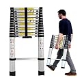 Aluminum Telescopic Extension Ladder 12.5Ft- EN131 Certified - Extension Telescoping Extendabl Soft Closed Portable Loft Multi-Purpose Ladder with Spring Load Locking Mechanism Non-Slip - 330 lb Max