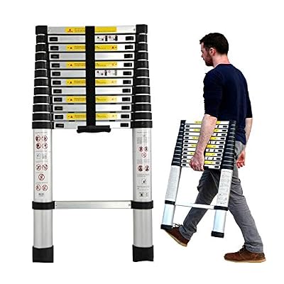 Aluminum Telescopic Extension Ladder 12.5Ft- EN131 Certified - Extension Telescoping Extendabl Soft Closed Portable Loft Multi-Purpose Ladder with Spring Load Locking Mechanism Non-Slip - 330 lb Max