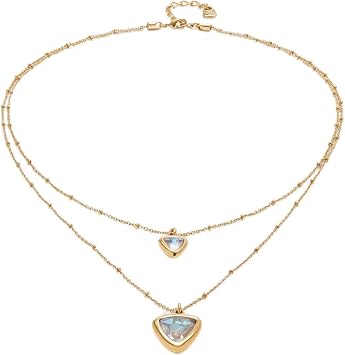 Uno de 50 18K Gold-Plated Double Layer Necklace 16" & 21", Triangle Faceted Crystals Pendants