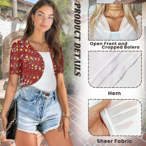 Image of Womens Short Sleeve Bolero Shrug Open Front Knit Cropped Cardigan Shoulder Cover for Dress Cute Casual Knit Cover Up