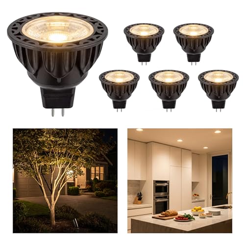 Gardenreet MR16 LED Light Bulb 5W 2700K Warm White Dimmable Halogen Replacement for Indoor Accent & Outdoor Landscape Lighting GU5.3 Bi-Pin 12V Low Voltage Aluminum Housing 450LM 45 Beam 6 Pack
