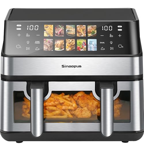 Heißluftfritteuse 2000W Doppel Fritteuse mit 2 Kammern und 8.5 Liter Volumen, 10 Programme, Touch-Bedienung, Dual Zone Air Fryer mit Großes Sichtfenster, 903