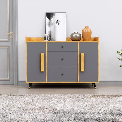 Image of Bniture Wooden Sideboard Cabinet for Living Room | Wooden Storage Cabinet with 2 Door & 3 Drawer | Engineered Wood Multipurpose Cabinet with Spacious Shelves for Home | Giant Wood & Slate Grey