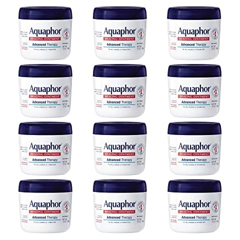 Aquaphor Healing Ointment, Advanced Therapy Skin Protectant, Dry Skin Body Moisturizer, Multi-Purpose Healing Ointment, For Dry, Cracked Skin & Minor Cuts & Burns, 14 Oz Jar (Pack of 12) Cover