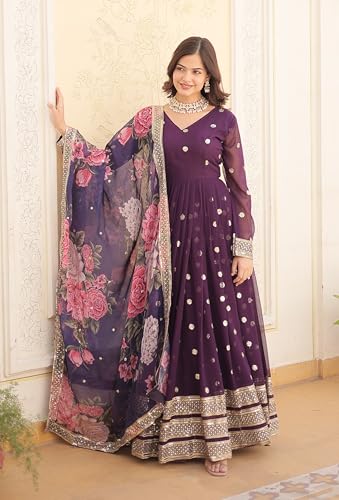 Image of Fashion Basket Georgette Embroidered Anarkali Kurta Set for Women