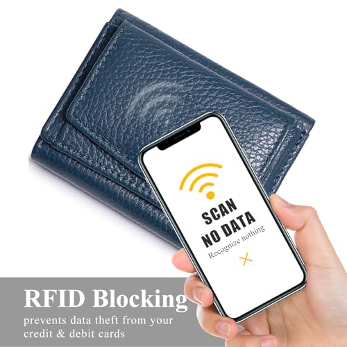 Image of Small Wallet Women Genuine Leather RFID Blocking Trifold Tiny Wallets with Snap Coin Pouch 7 Card Solts