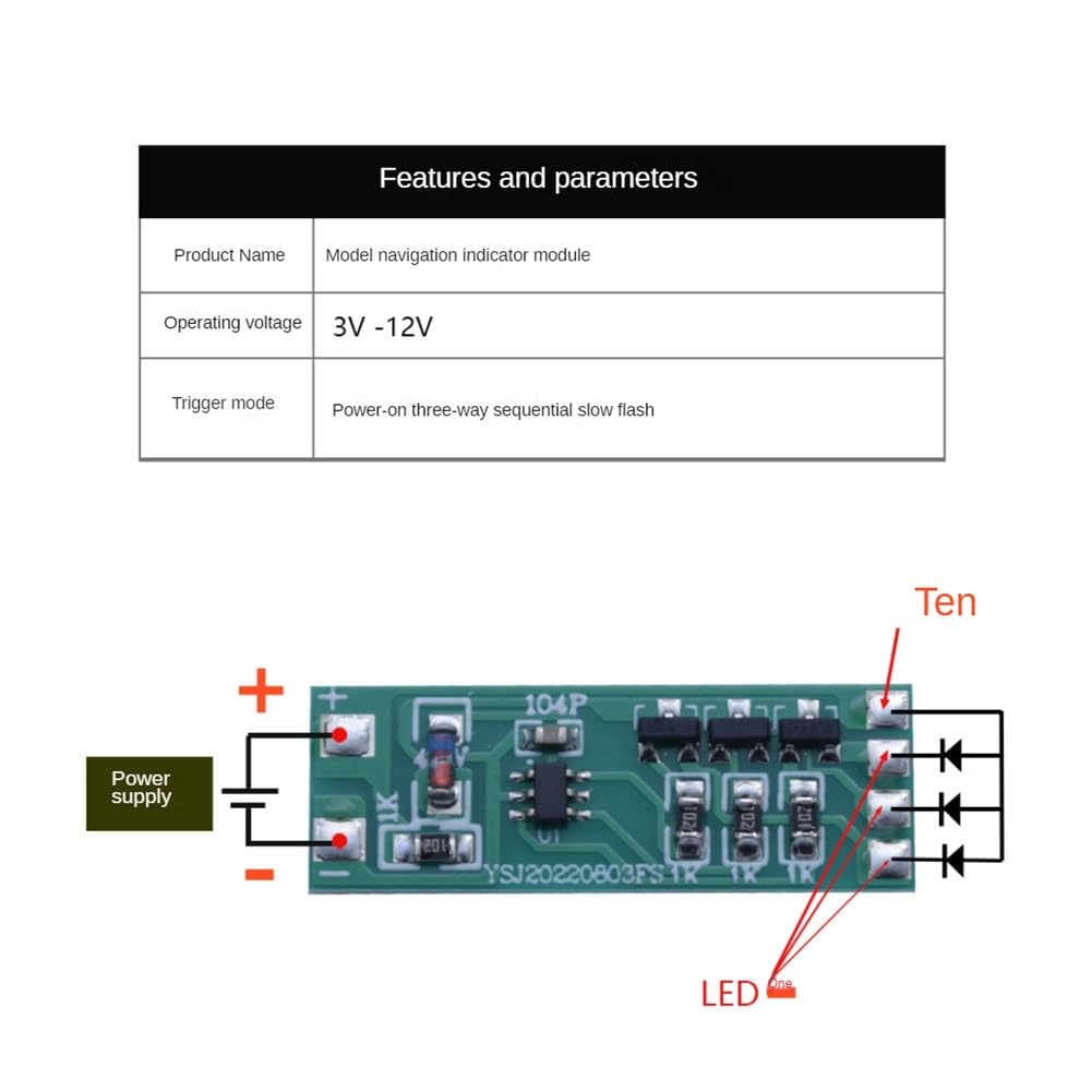 5 Unidades de Módulo de Luz LED Intermitente de 3-12 V, Par Rojo y Azul Intermitente, Adecuado para Modelo de Coche, Bicicleta, Luz de Seguridad para Vehículo Eléctrico
