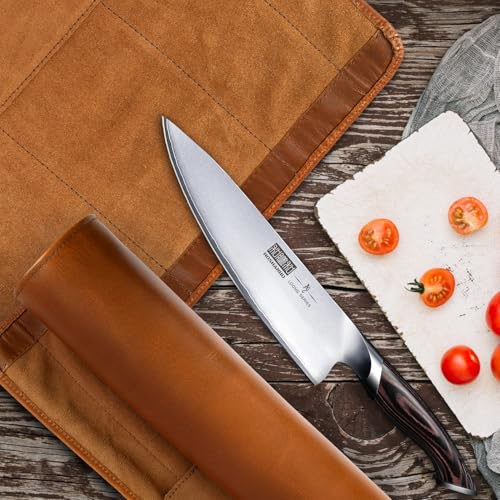 Image of ELIZO Leather Knife Roll Bag Professional Chef Knife Case, Durable Knife Sheath Holder, Cooks & Culinary Tools Carrying Storage, Portable Knife Wrap - 4 Slots