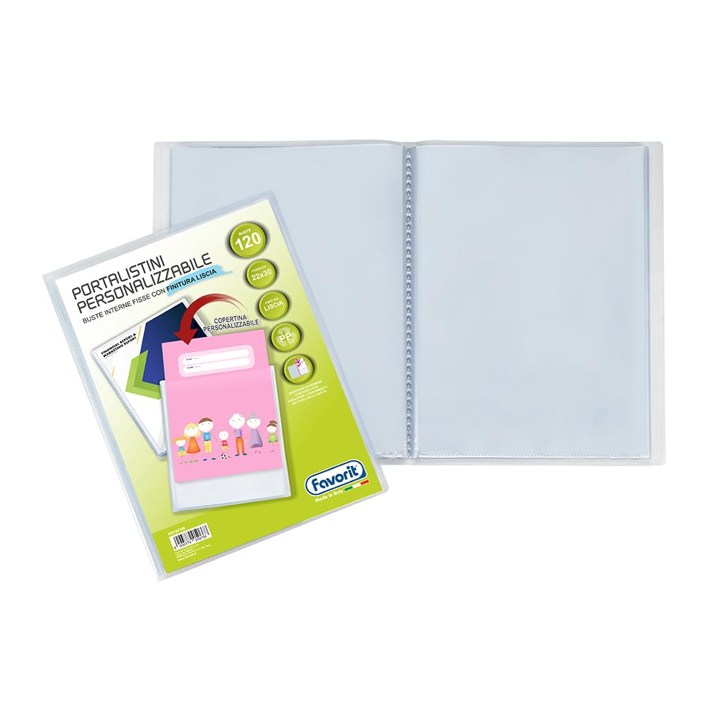 Favorit, Personalised Display Book with 120 Smooth Envelopes, Front Pocket, 22 x 30 cm, Transparent