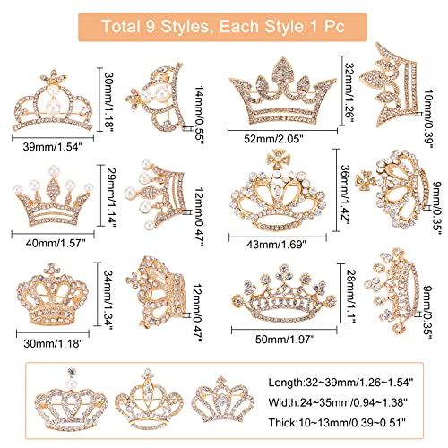 Image of CHGCRAFT 9Pcs 9 Styles Crystal Rhinestone Crown Brooch Pin for Women Open Pave Crystal Wedding Brooch Scarf Pin Gift for Women Womens Mother Shirts Dresses, Light Gold