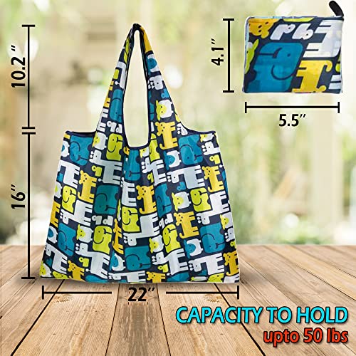6-Pack-Reusable-Grocery-Shopping-Tote-Foldable-Bags-with-Pouch-Large-Capacity-Durable-Washable-Heavy-Duty-Lightweight-Geometry-Animal-Floral-Design-also-for-Travel-Gift-Animal-Style