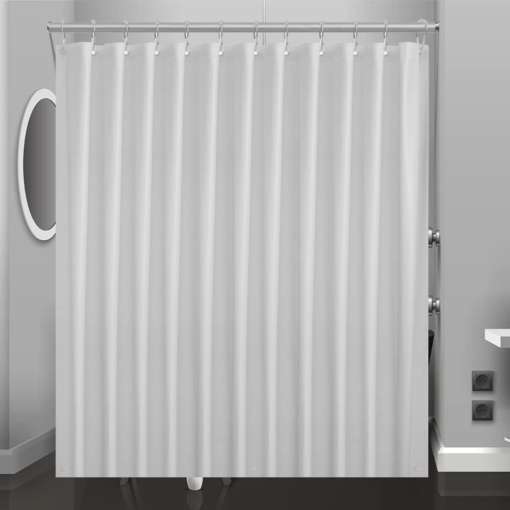 White Grey Plastic Shower Curtain Or Liner, 72x72 Inch Thin Lightweight Plastic Bathroom Shower Showroom Inner Curtain with Rustproof Metal Grommet Holes and Weighted Magnets 72W x 72L (Standard) B03-white Grey