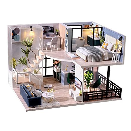 TuKIIE DIY Miniature Dollhouse Kit with Furniture, 1:24 Scale Creative Room Mini Wooden Doll House Accessories Plus Dust Proof & Music Movement for Kids Teens Adults(Satisfied Time)