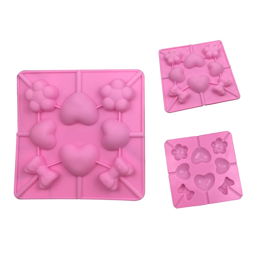 wsloftyGYd Heart Bowknot Flower DIY Lollipop Chocolate Candy Ice Lolly Silicone Baking Mold Pink