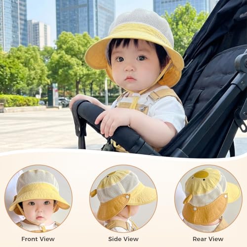 Image of SNOWIE SOFT Baby Sun Hat Summer Cap for Baby Girl 1-3 Years, Sun Protection Cap Bucket Hat with Chin Strap and Back Sun Shield Breathable Summer Protection Caps Visor Hats UV Caps for Beach Travel