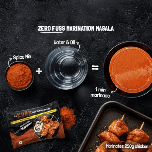 Image of KILRR Chicken Marination Masala - Achaari Atyachari | Pack of 4 (Marinates 250g Chicken per Pack) | 1- Min Marinade for Tikka, Tandoori Chicken | Just Add Water & Oil | All-Natural, No Preservatives or Additives