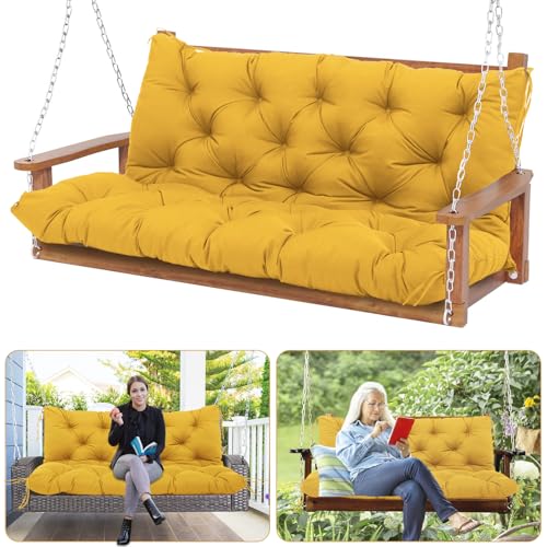 KGOSAUO Porch Swing Cushions Waterproof Outdoor Swing Cushions 2-3 Seater Thicken 5" Dark Gray Patio Swing Cushion with Backrest 48 × 40" Swing Replacement Cushion for Outdoor Furniture(Yellow)