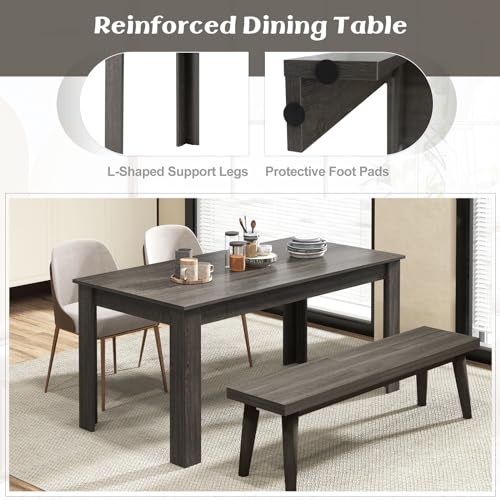 Image of Giantex Dining Table, 63 inch L x 31.5 inch W x 30 inch H Large Farmhouse Center Table with 330LBS Capacity, Kitchen Table for Living Room, Home Office, Dinette, Dinner, Dining Room, Restaurant, Grey