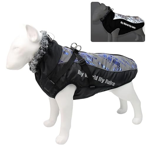 犬服 冬 トラクション一体型服 犬用防寒コート反射テープ付き 犬 防寒着 中大型犬 取り外し可能なリード 犬 冬服 暖か 袖なし 着脱簡単 コート スキースーツ 洋服 パーカー 寒さ対策 犬服 雪?策 防水 防風 防寒 ?外