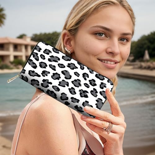 Image of RFID Blocking Leather Wallet for Women - Large Capacity Zip Around Clutch with 8 Card Slots,32 Cash Pockets & Coin Zipper,Leopard Print