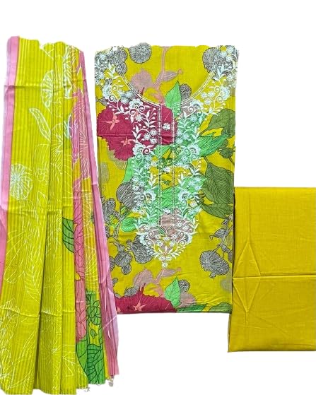 Women cotton dress material salwar kameez dupatta unstitched free size front embroidery 3 piece suit-image-37