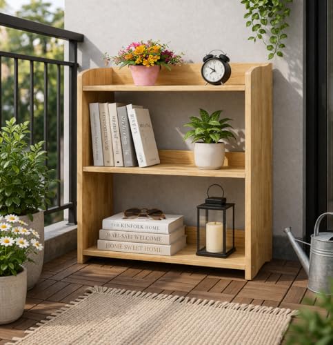 Image of Bookcase by Natural Wood, Wooden 3 Tier Bookshelf, Small Wood Bookcase Storage Shelf, Open Shelf Organizer for Bedroom, Living Room and Office.